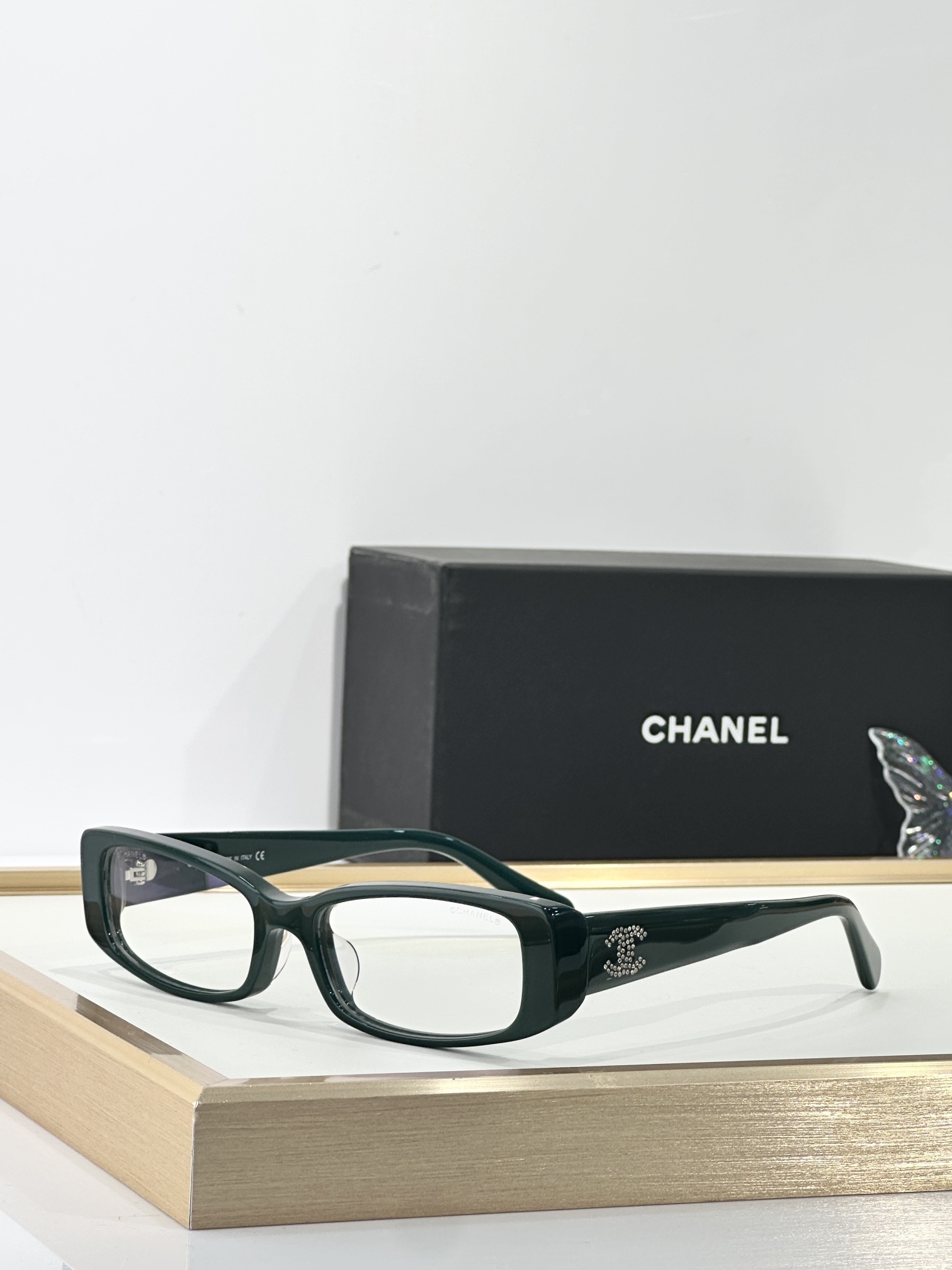 Chanel Crystal CC Logo Rectangular Eyewear - Luxury Fashion Frames