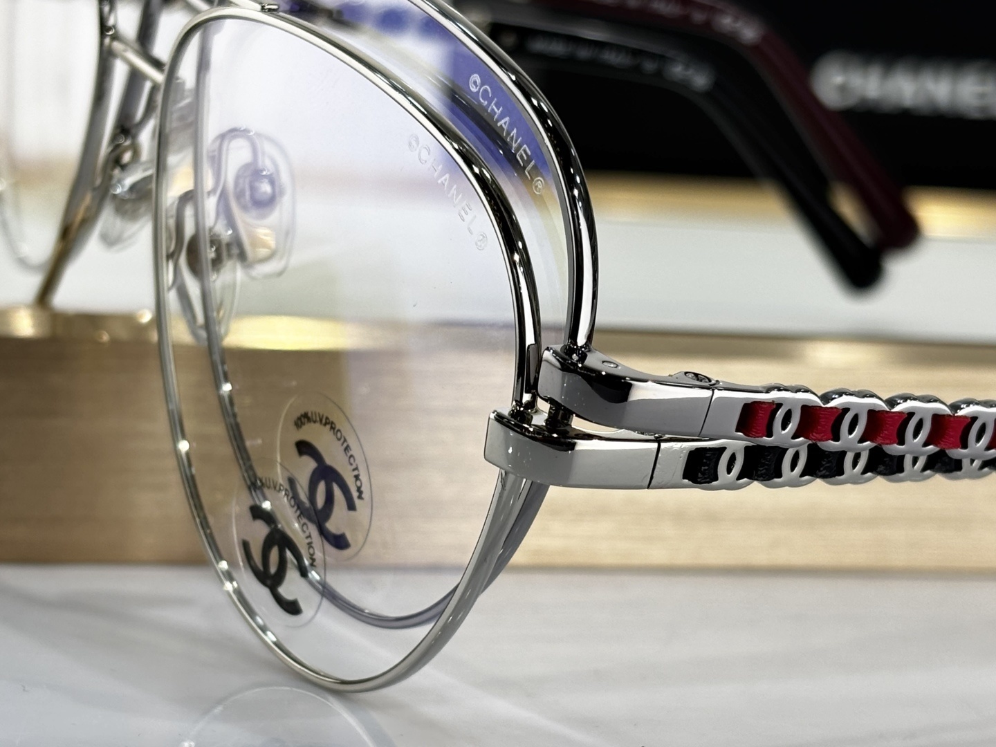 Chanel Luxury Aviator Eyeglasses - Iconic Chain Temple Design