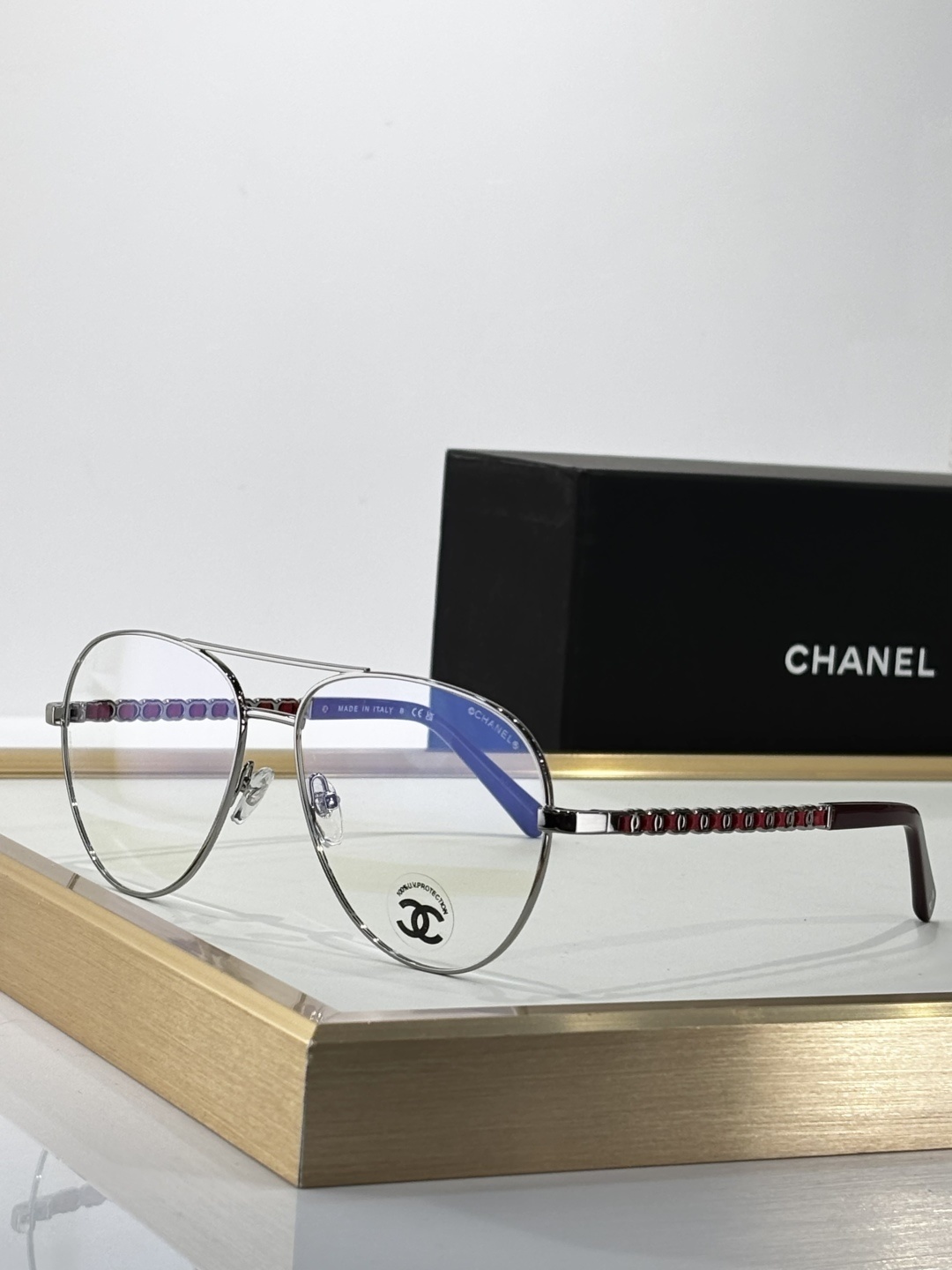 Chanel Luxury Aviator Eyeglasses - Iconic Chain Temple Design