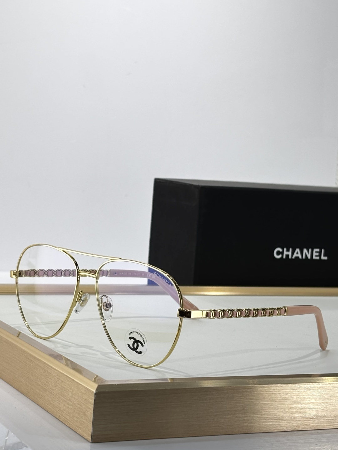 Chanel Luxury Aviator Eyeglasses - Iconic Chain Temple Design