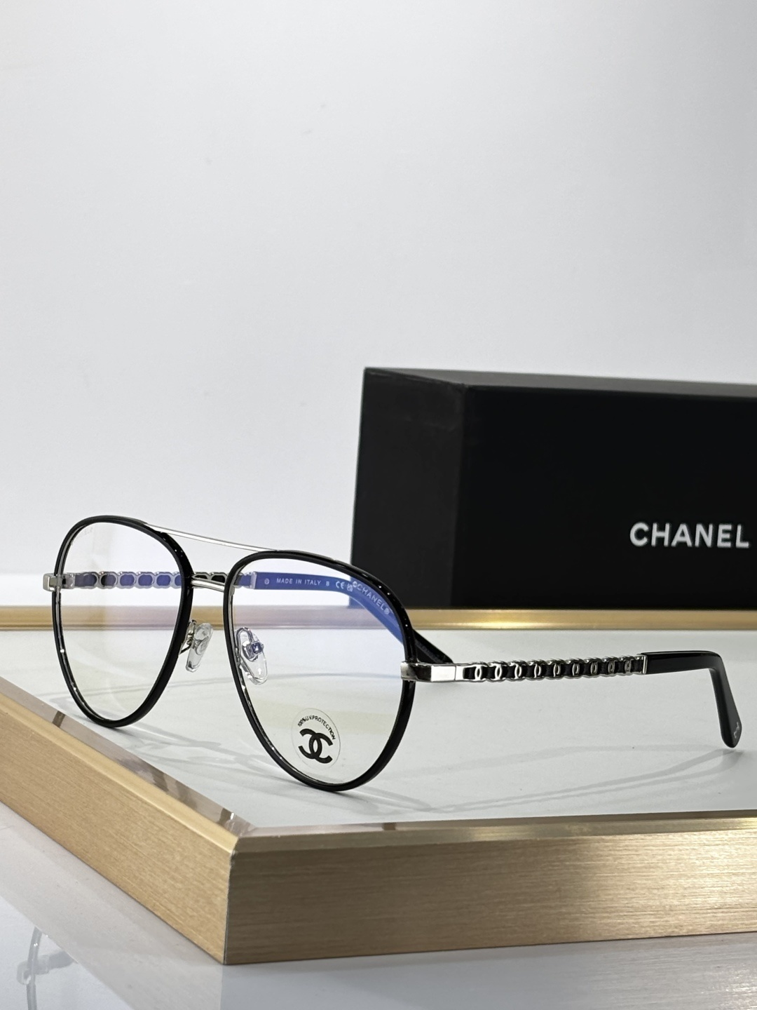 Chanel Luxury Aviator Eyeglasses - Iconic Chain Temple Design