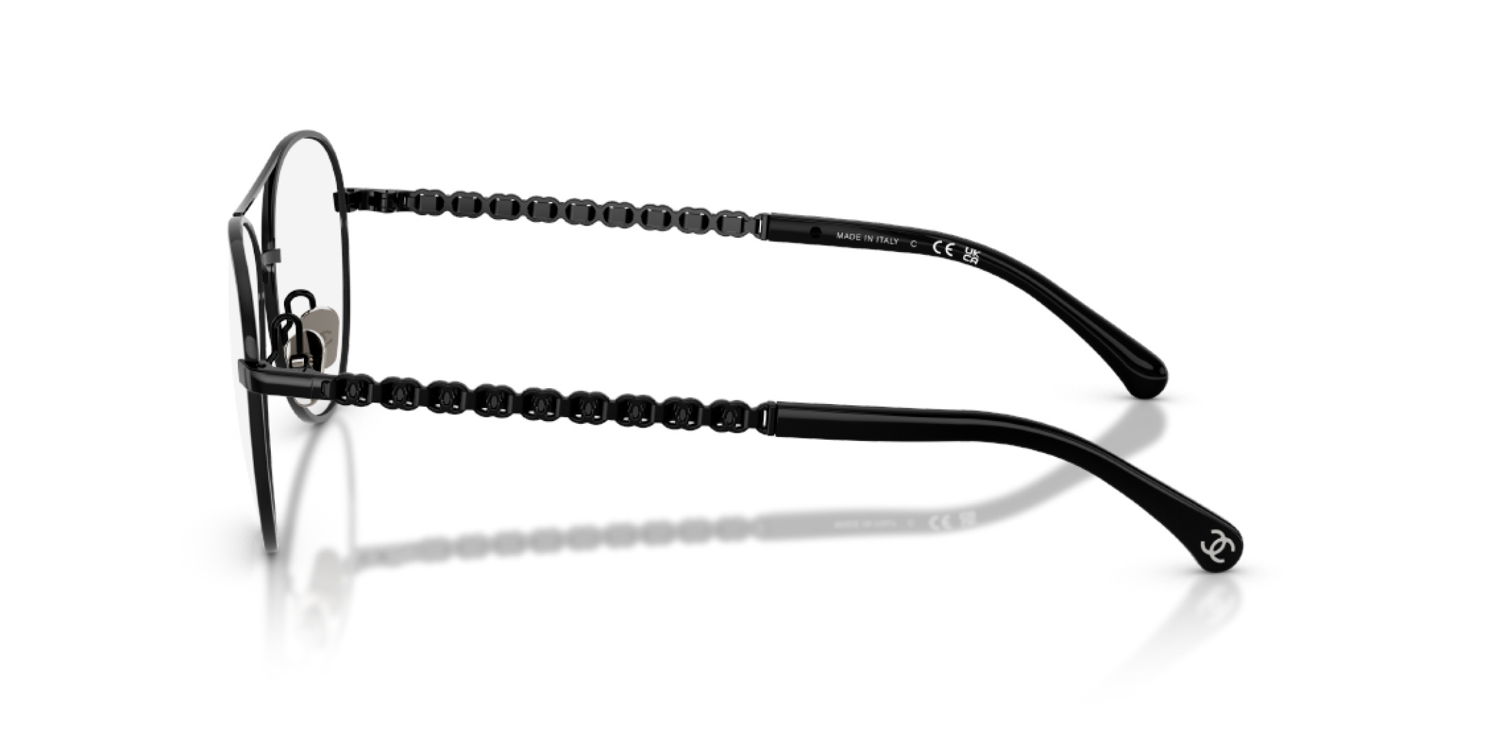 Chanel Black Pilot Optical Glasses - Elegant Chain Temple Design