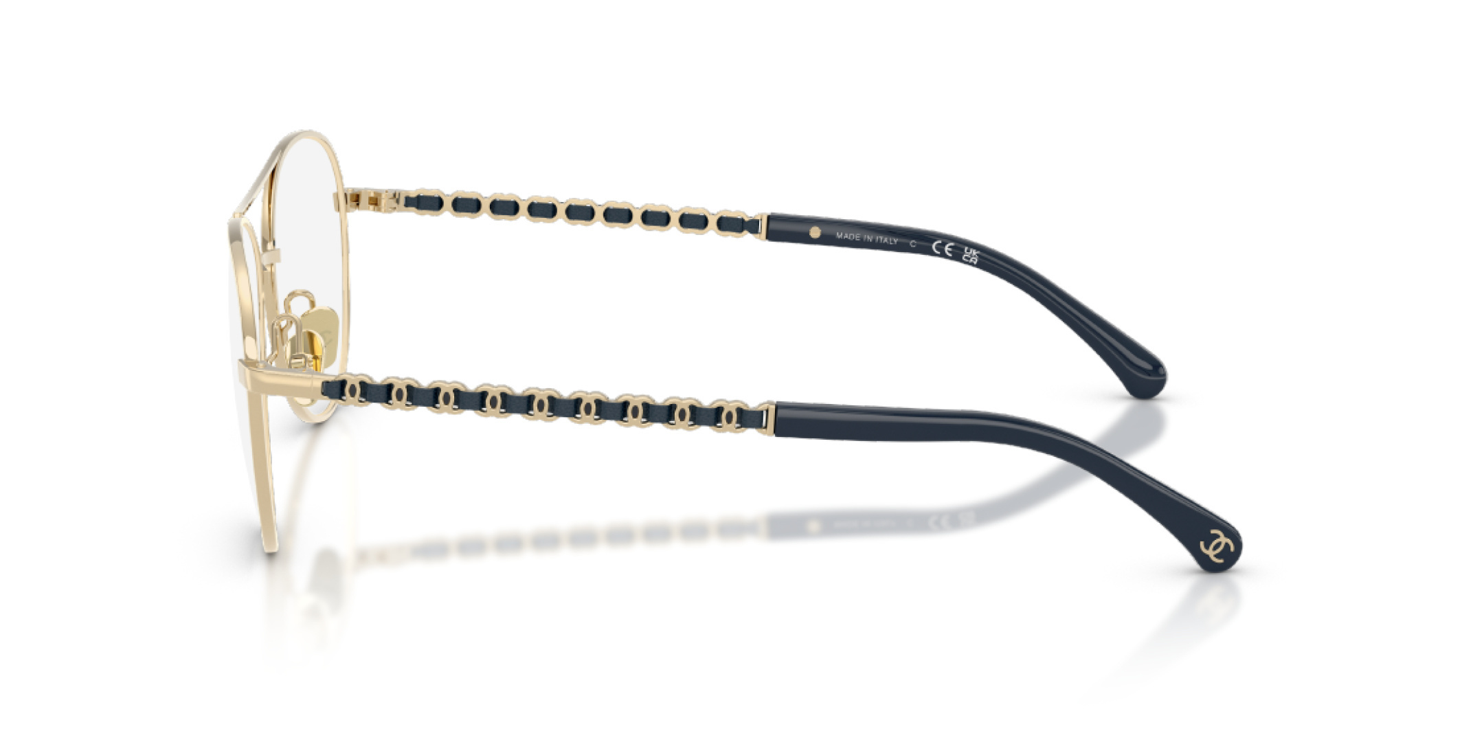 Chanel Gold Pilot Eyeglasses with Interwoven Chain Detail