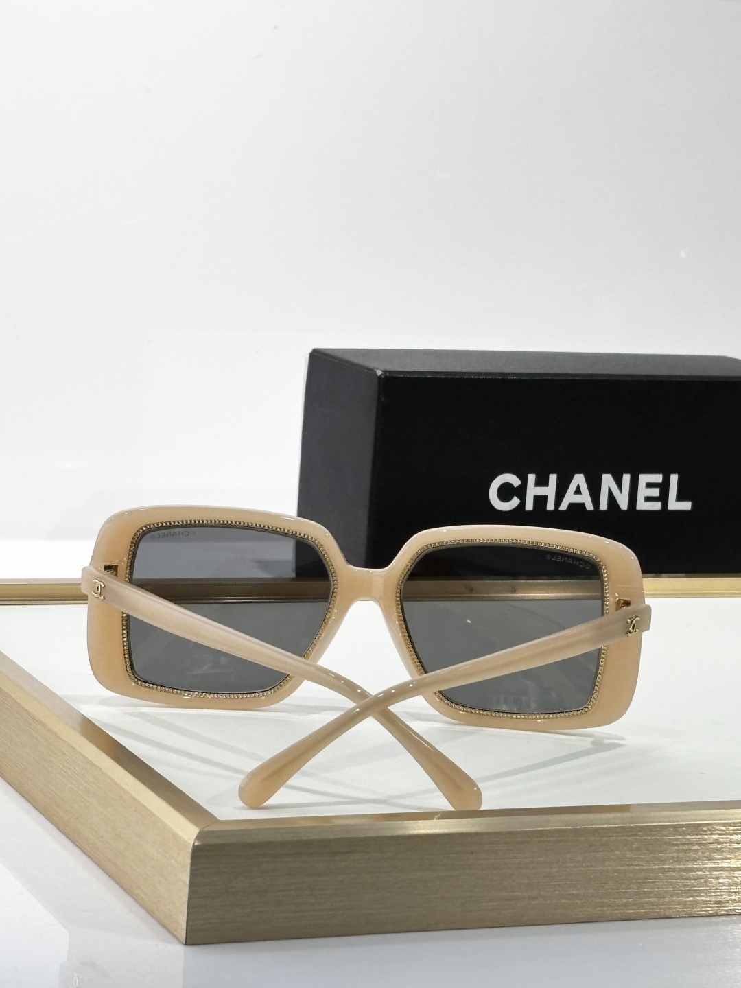 Chanel OCH71709A Oversized Beige Sunglasses with Gold CC Logo