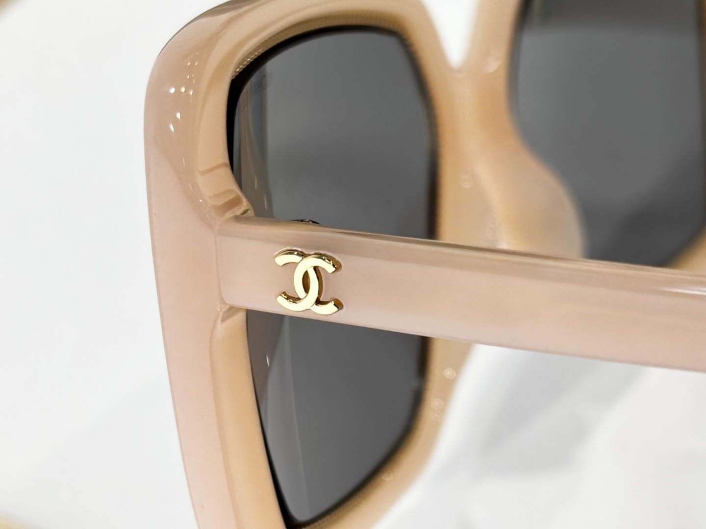 Chanel OCH71709A Oversized Beige Sunglasses with Gold CC Logo
