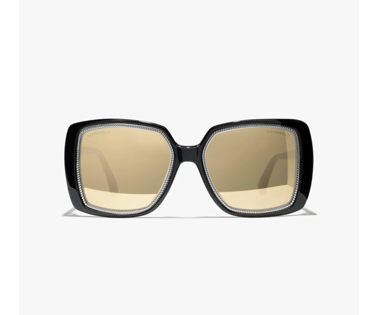 Chanel Square Sunglasses Black Acetate with Gold Chain Detail