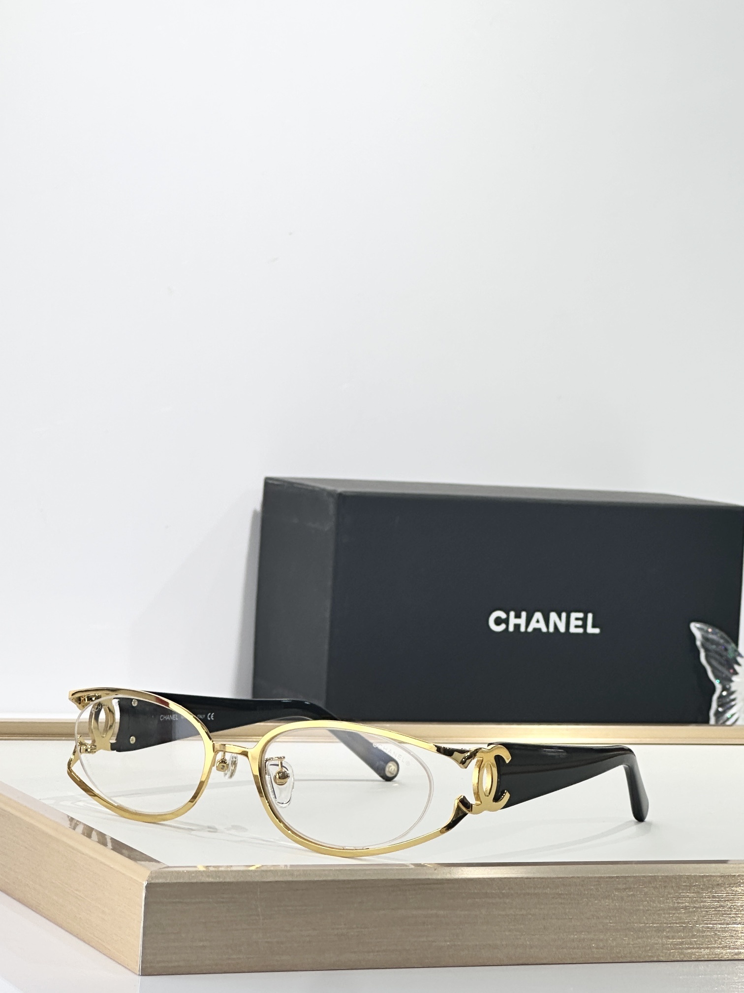 Chanel Vintage Oval Gold Frame Sunglasses with Iconic CC Logo