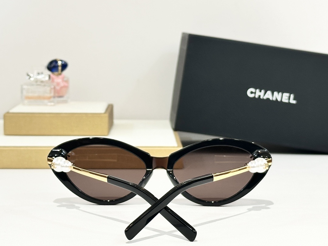 Chanel Luxury Cat-Eye Sunglasses with Pearl & CC Logo Detail