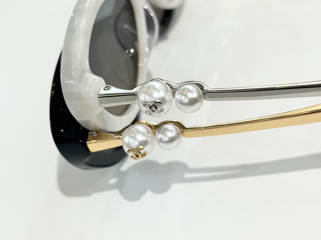 Chanel Luxury Cat-Eye Sunglasses with Pearl & CC Logo Detail