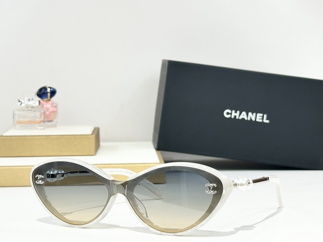 Chanel Luxury Cat-Eye Sunglasses with Pearl & CC Logo Detail