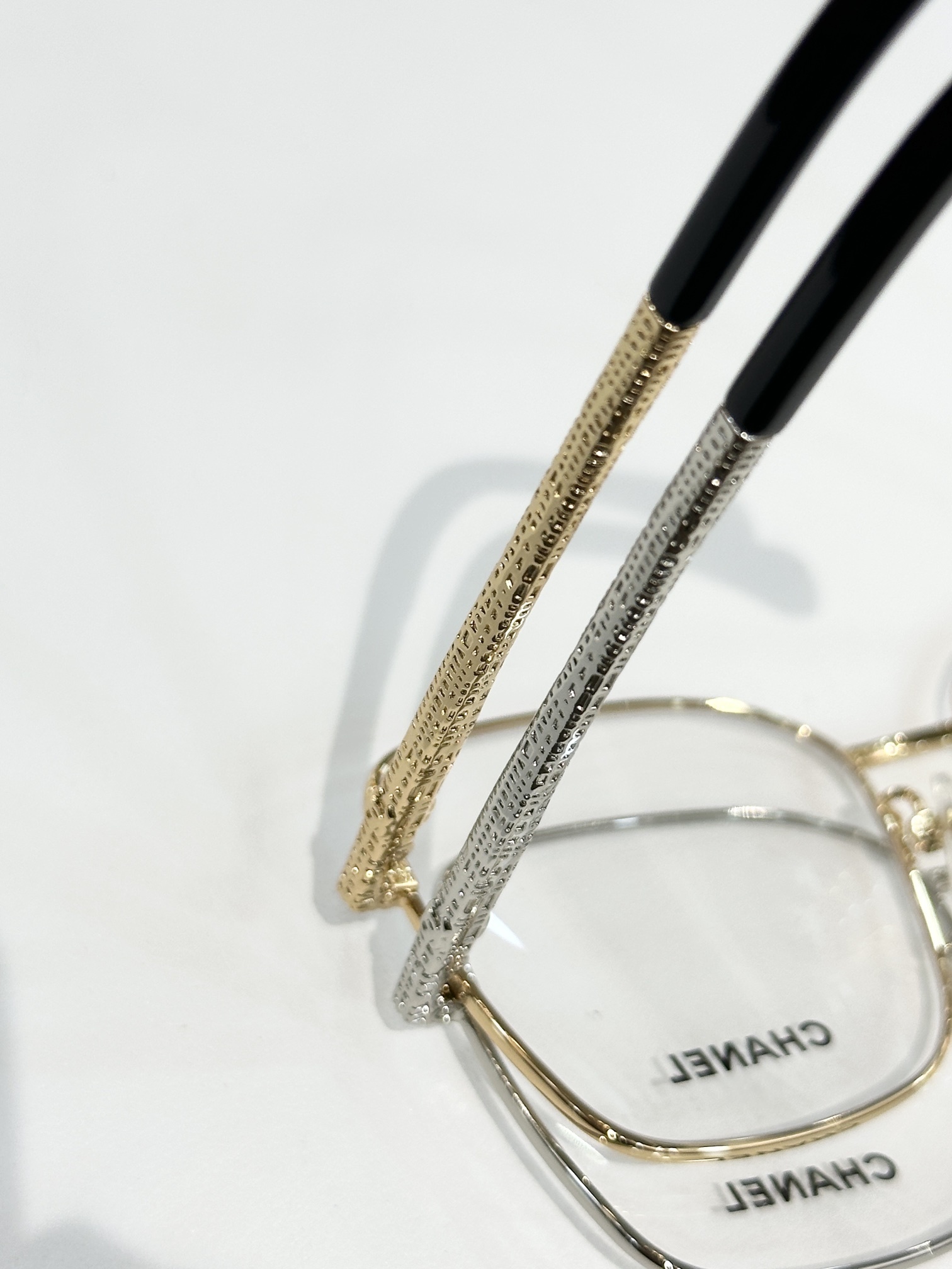Chanel Luxury Square Metal Eyeglasses - Textured Temple Design