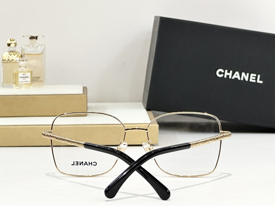 Chanel Luxury Square Metal Eyeglasses - Textured Temple Design