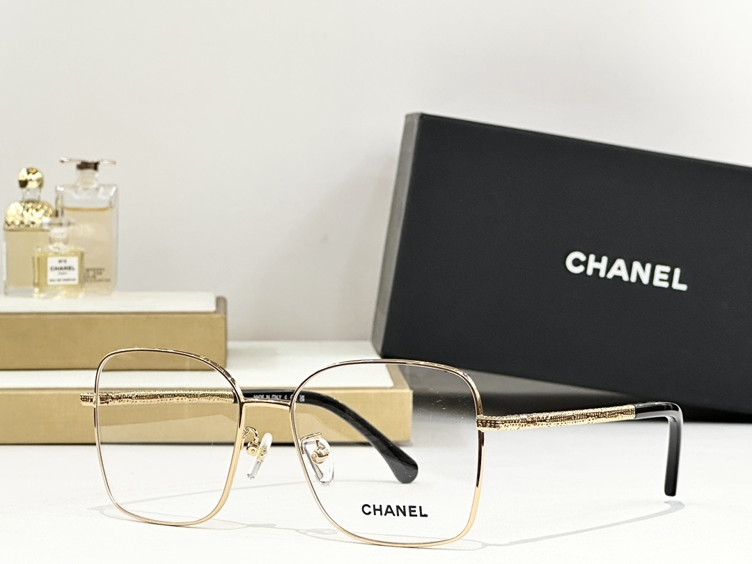 Chanel Luxury Square Metal Eyeglasses - Textured Temple Design