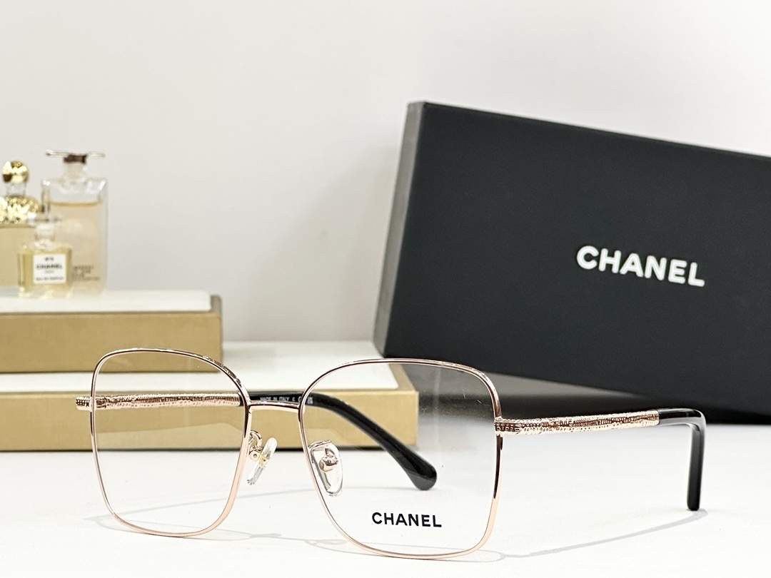 Chanel Luxury Square Metal Eyeglasses - Textured Temple Design