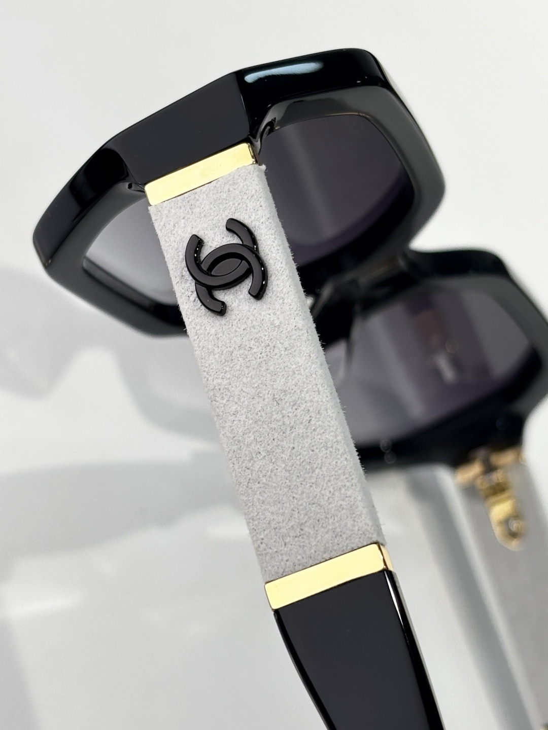 Chanel Oversized Geometric Sunglasses with Textured Logo Temples