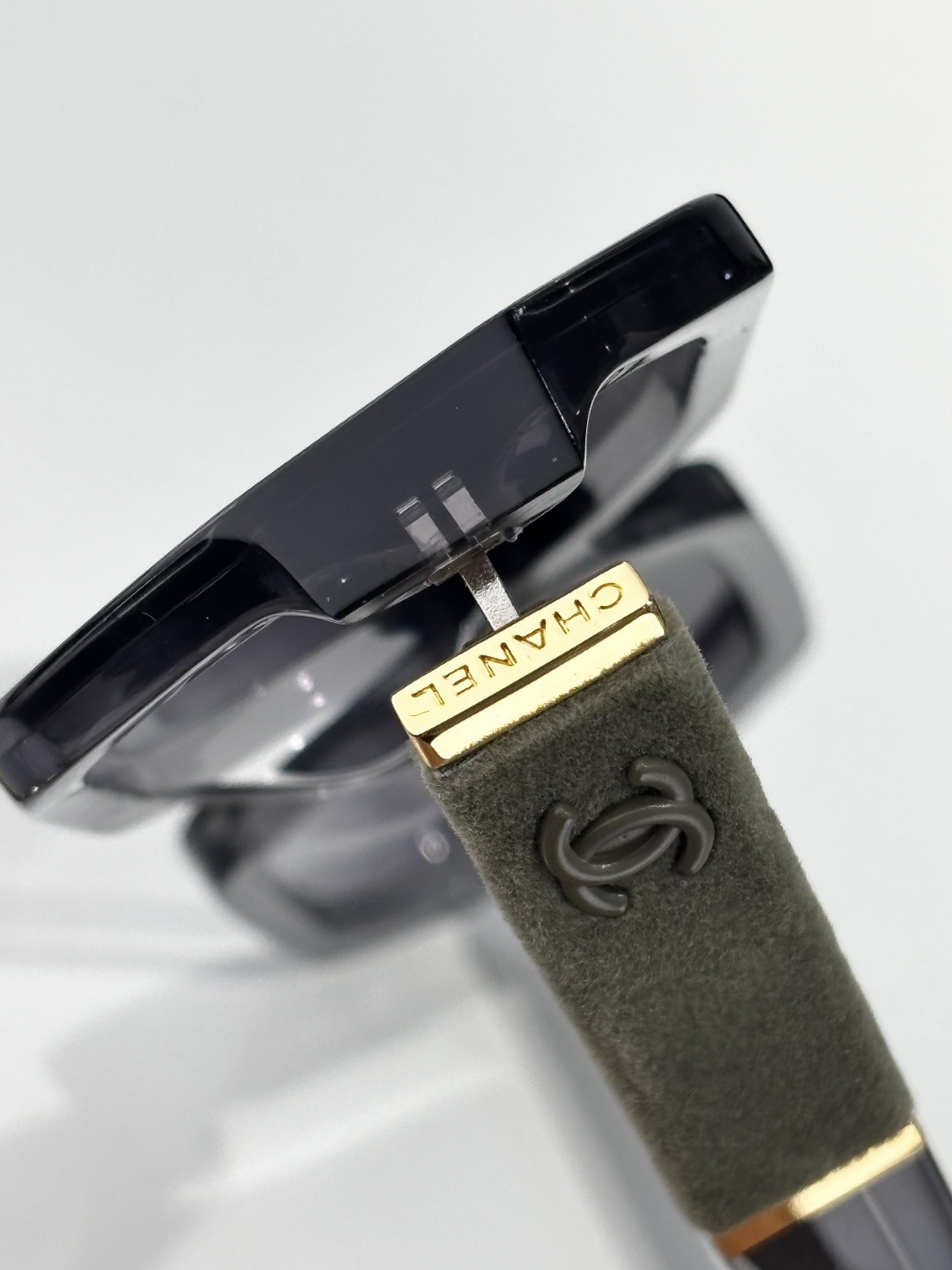 Chanel Oversized Grey Geometric Sunglasses with Velvet CC Detail