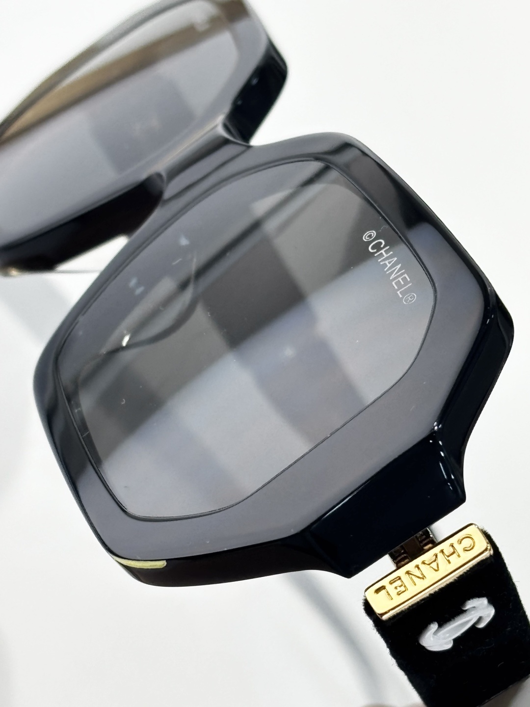 Chanel Oversized Black Sunglasses with Velvet CC Logo Detail