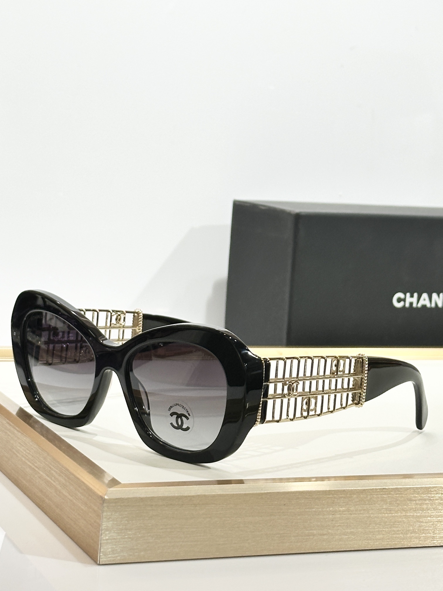 Chanel Oversized Butterfly Sunglasses with Gold Cage Temples