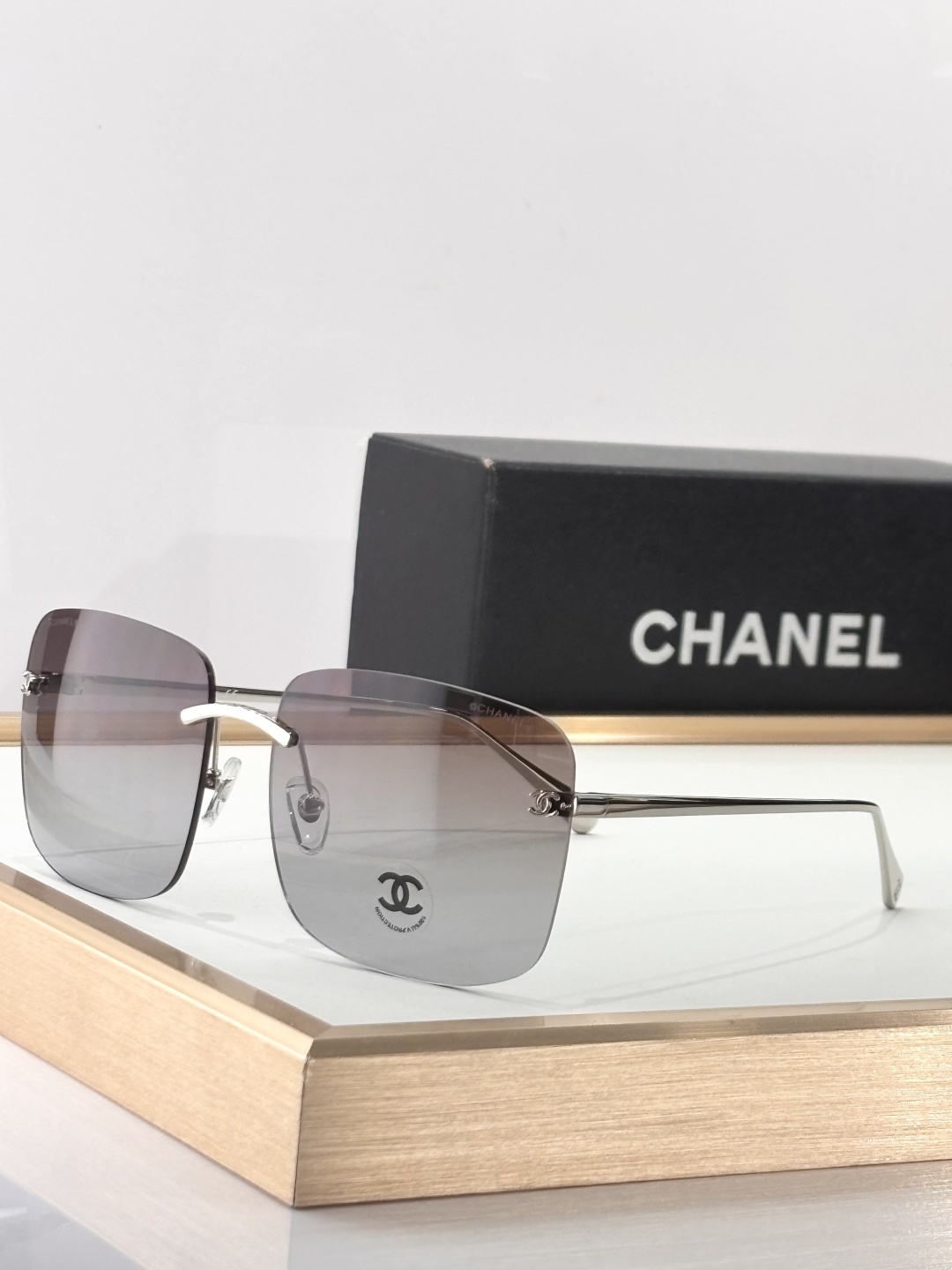 Chanel Rimless Square Sunglasses - Elegant Gradient Eyewear for Women