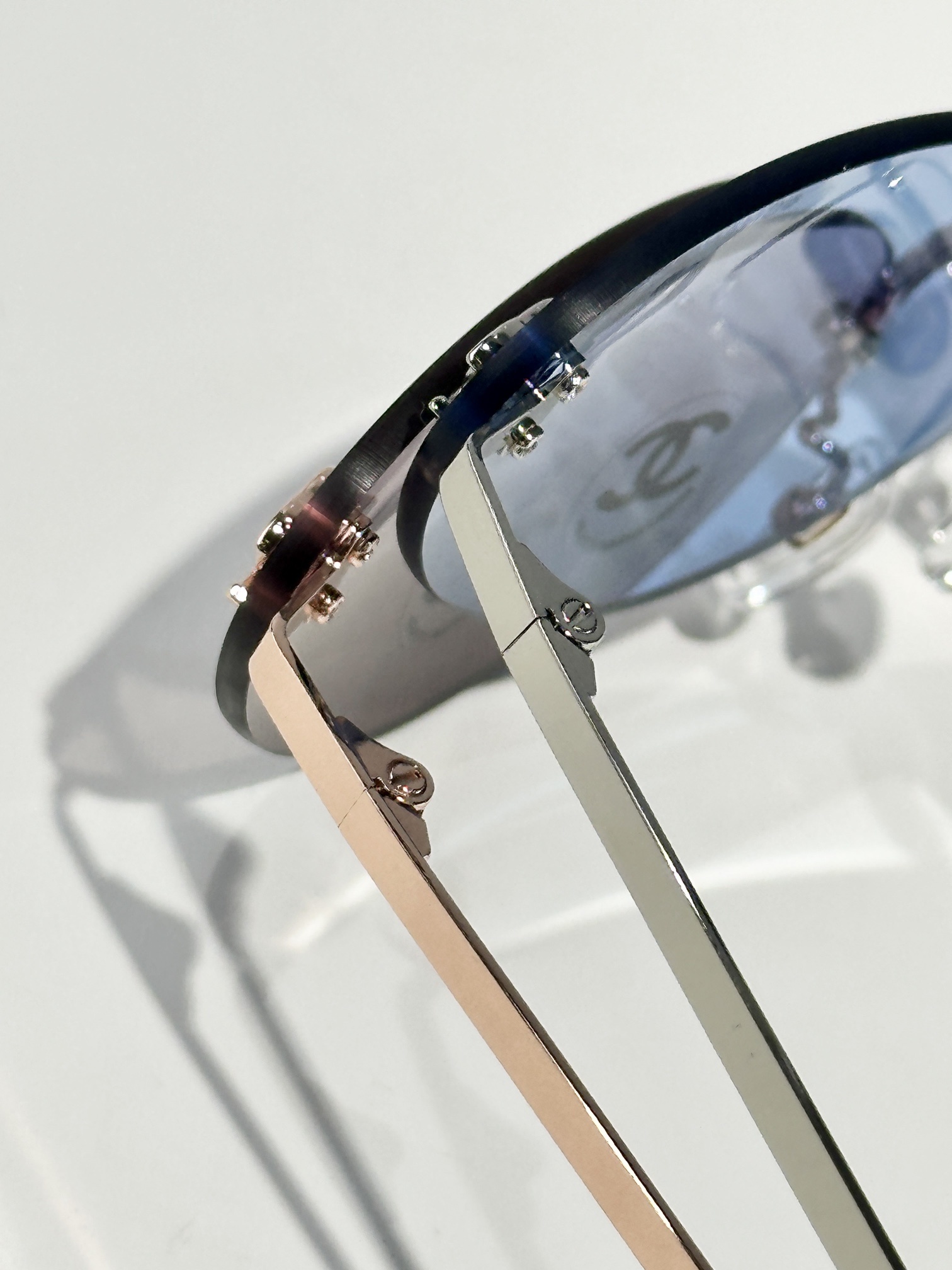 Chanel Luxury Rimless Oval Sunglasses with Gradient Lenses & CC Logo