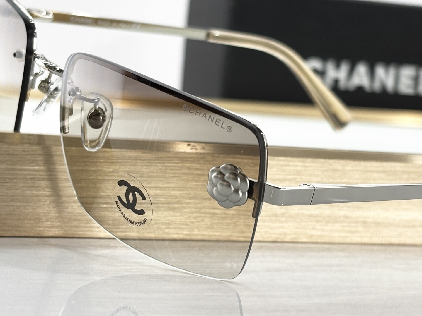Chanel Camellia Rimless Sunglasses Gradient Lens Luxury Eyewear