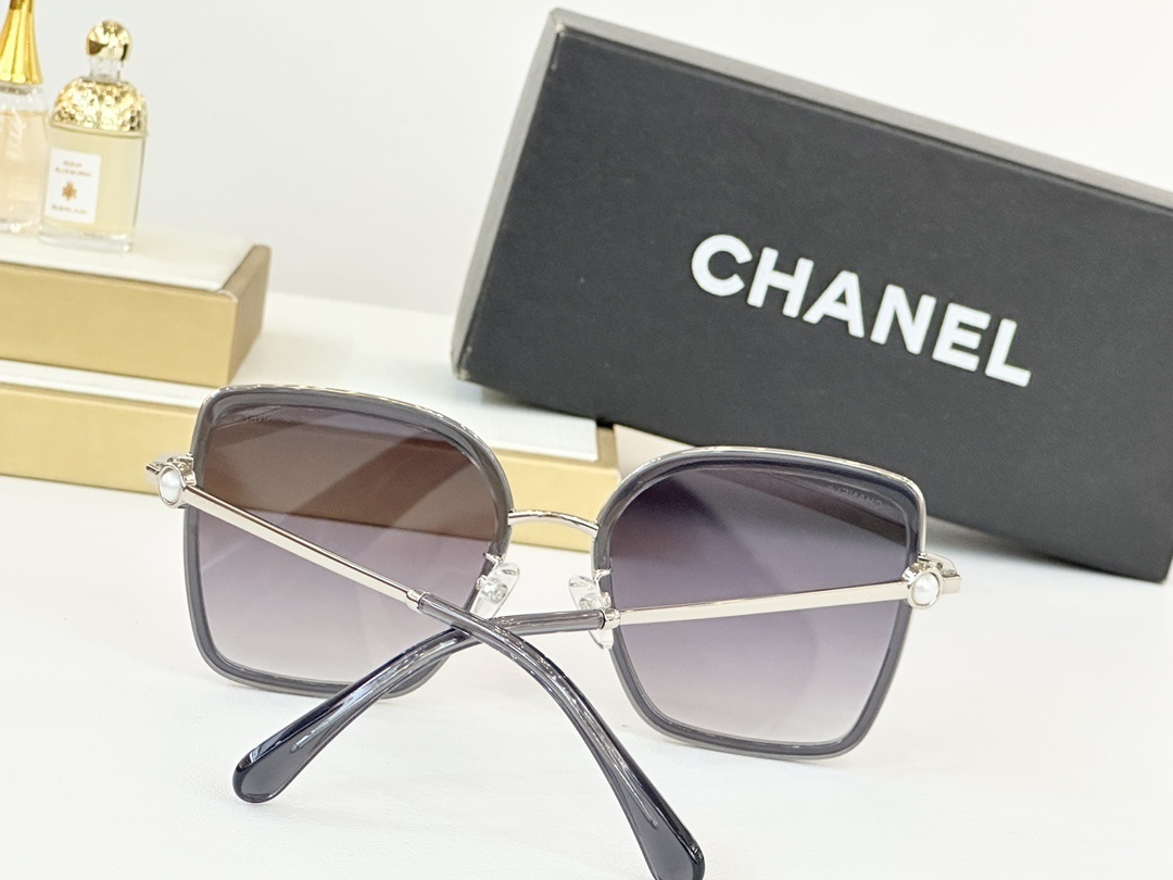 Chanel Luxury Oversized Square Sunglasses with Pearl Details