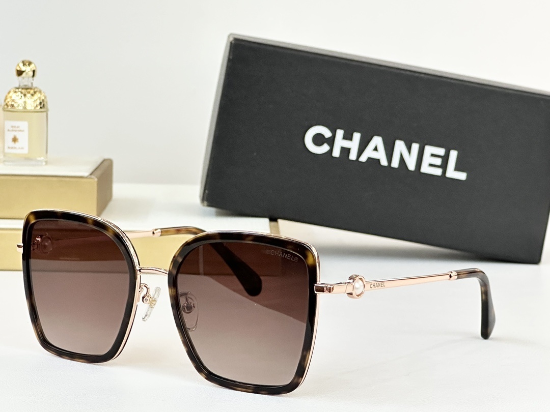 Chanel Luxury Oversized Square Sunglasses with Pearl Details