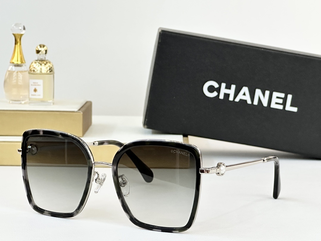 Chanel Luxury Oversized Square Sunglasses with Pearl Details