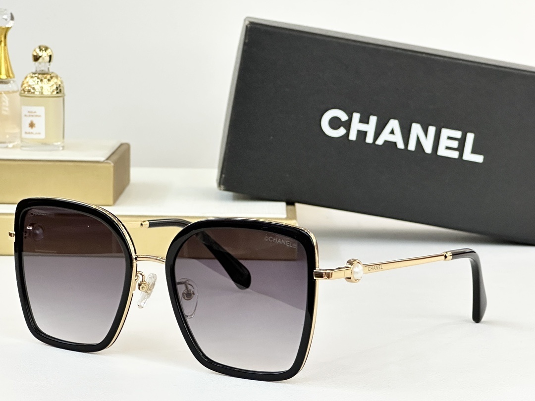 Chanel Luxury Oversized Square Sunglasses with Pearl Details