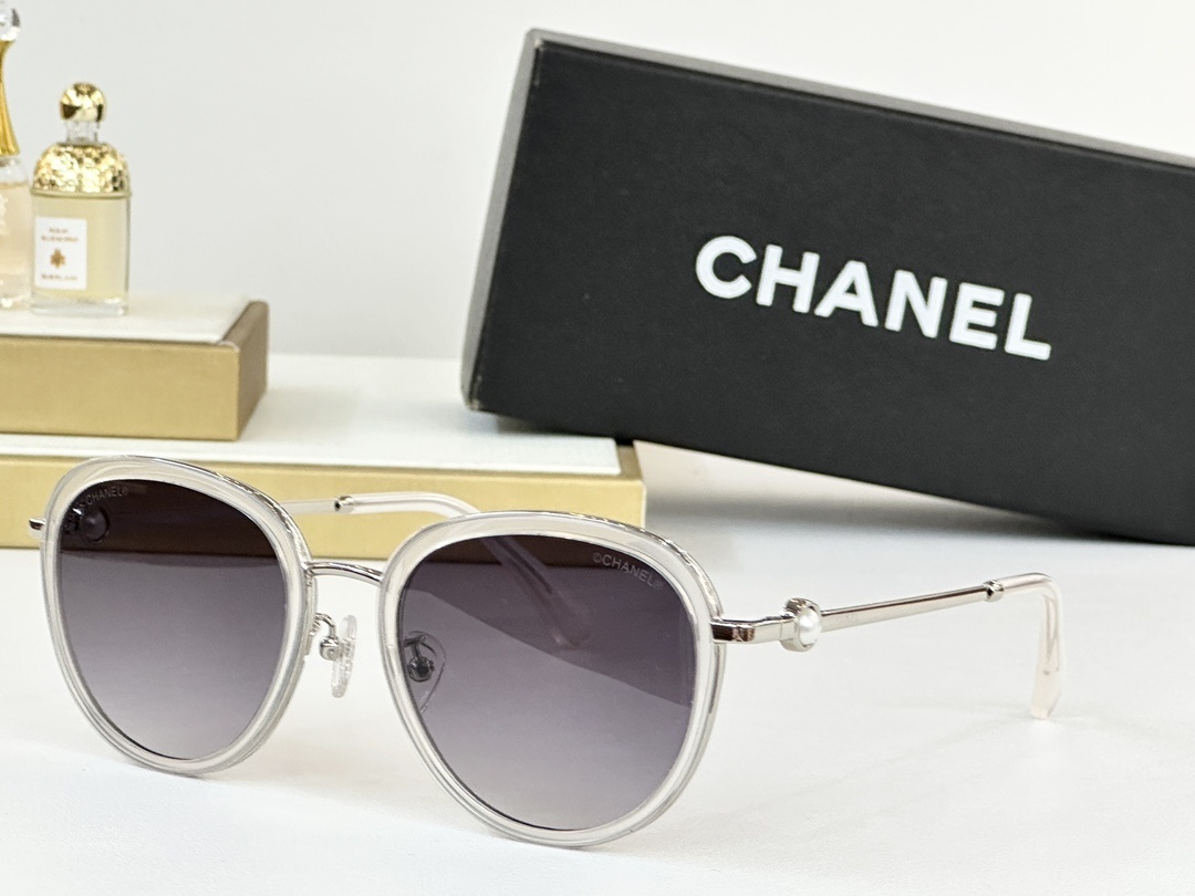 Chanel Women's Luxury Pearl Detail Sunglasses - Elegant Round Frames