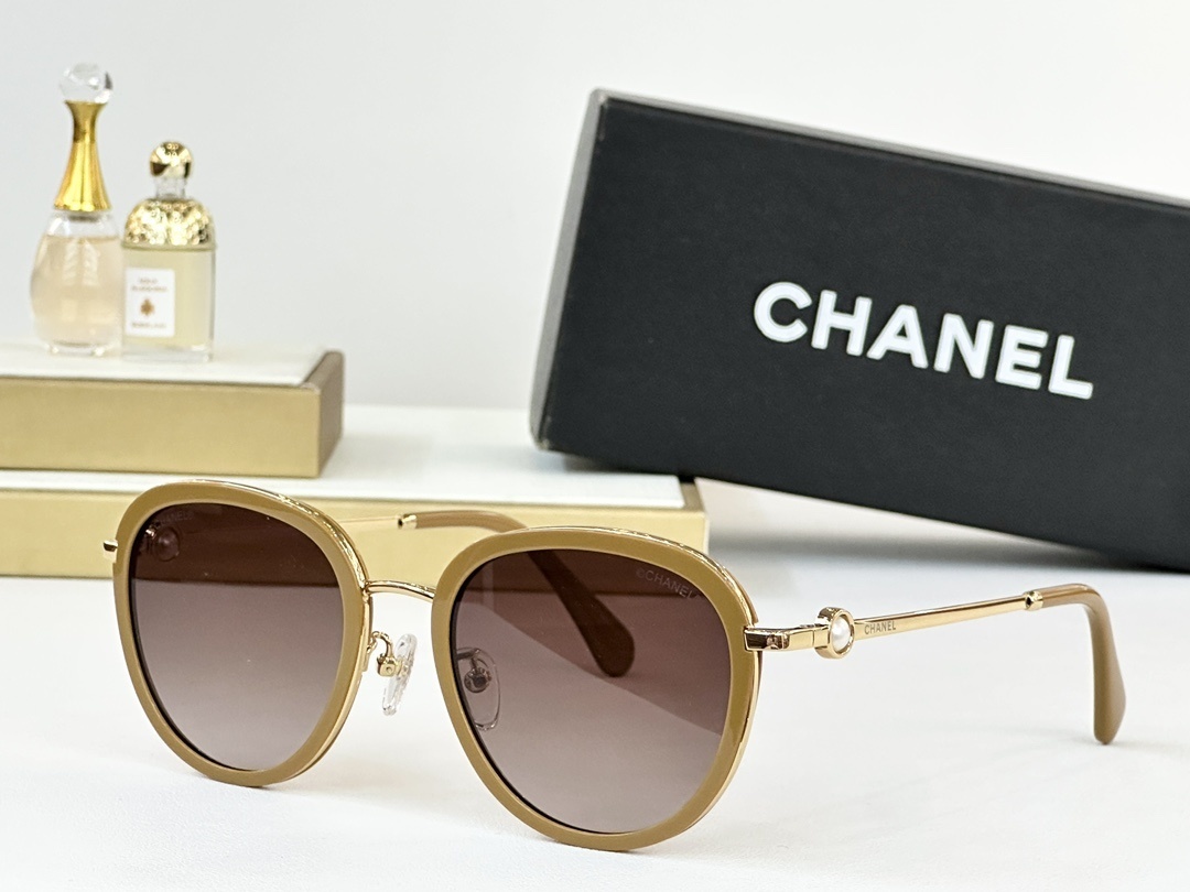 Chanel Women's Luxury Pearl Detail Sunglasses - Elegant Round Frames