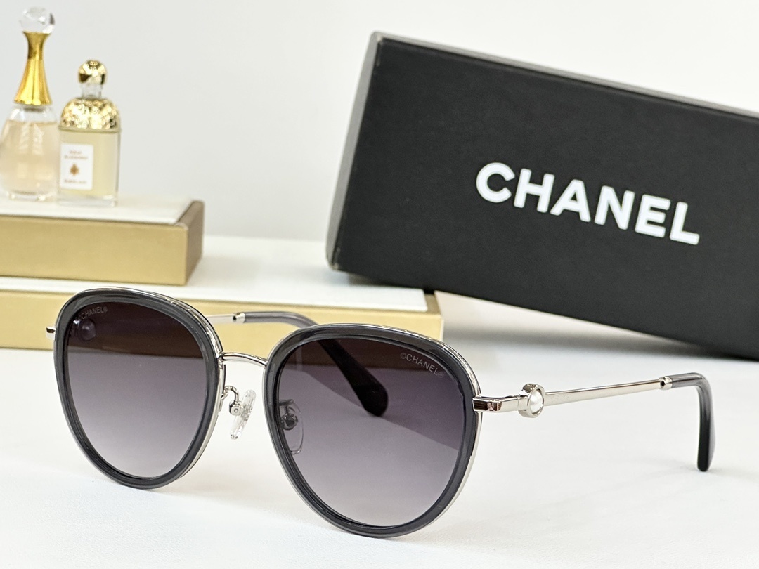 Chanel Women's Luxury Pearl Detail Sunglasses - Elegant Round Frames