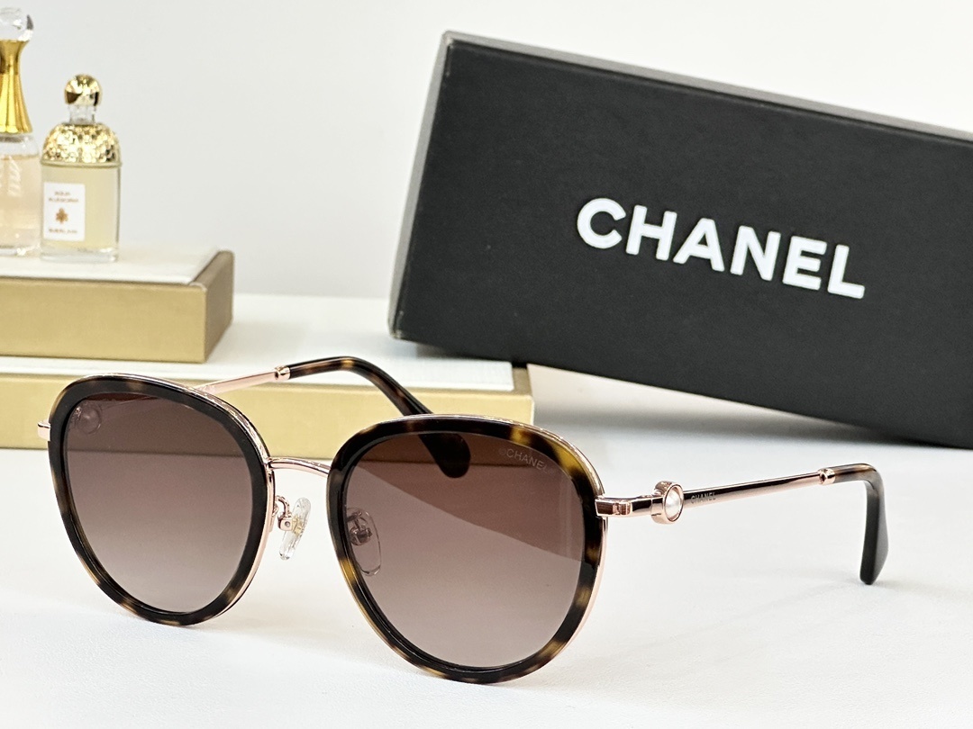 Chanel Women's Luxury Pearl Detail Sunglasses - Elegant Round Frames