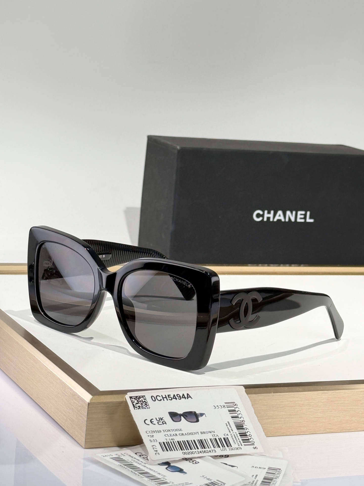 Chanel OCH5494A Oversized Square Sunglasses - Black Gold CC Polarized