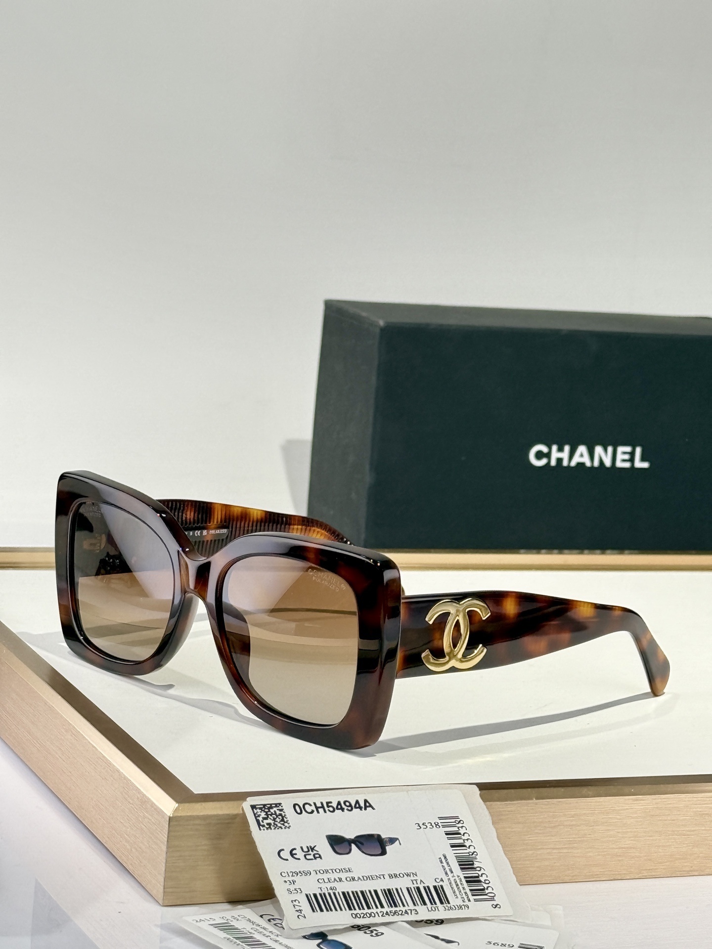 Chanel OCH5494A Oversized Square Sunglasses - Black Gold CC Polarized