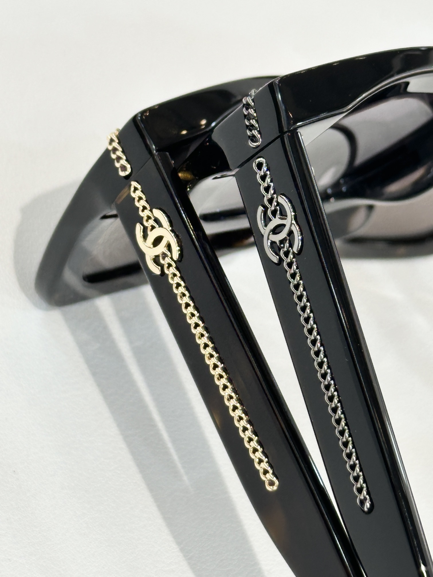 Chanel Luxury Square Sunglasses with CC Logo Chain Detail