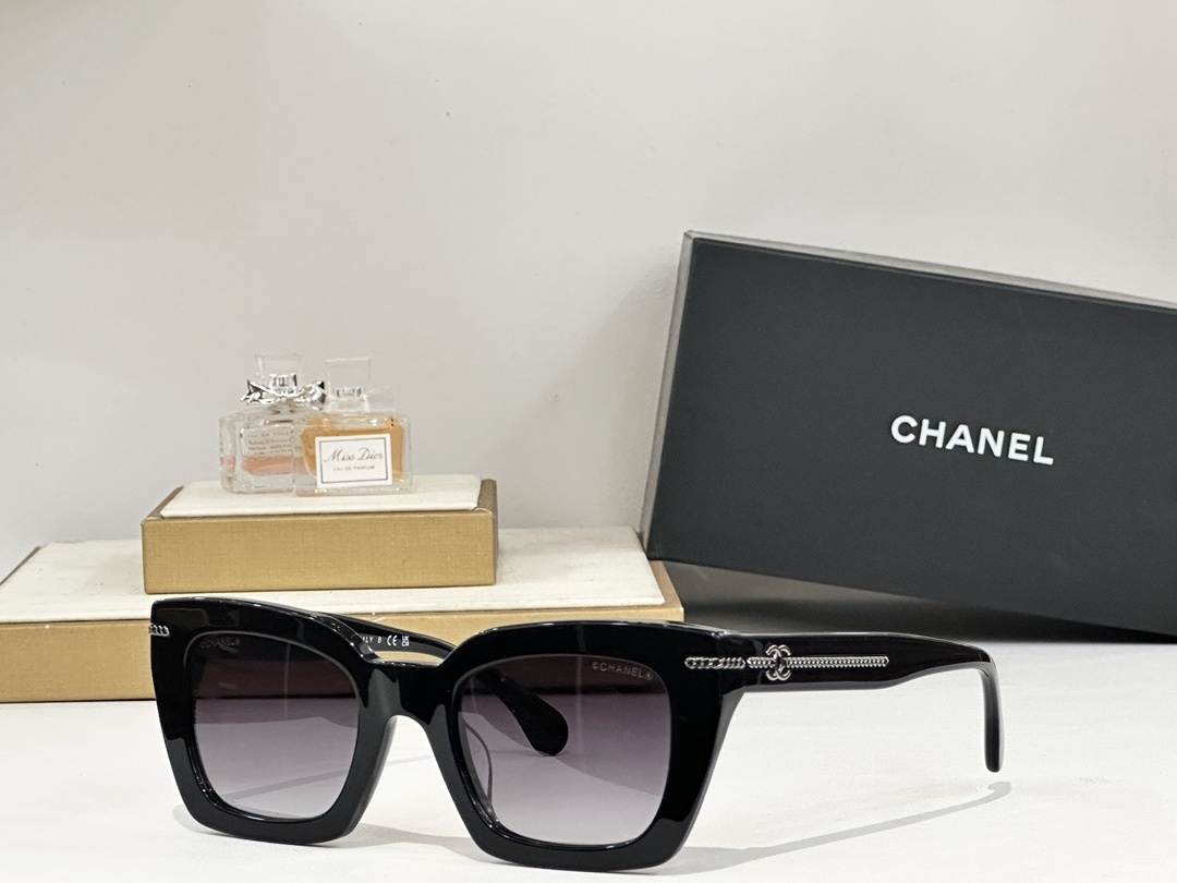 Chanel Luxury Square Sunglasses with CC Logo Chain Detail