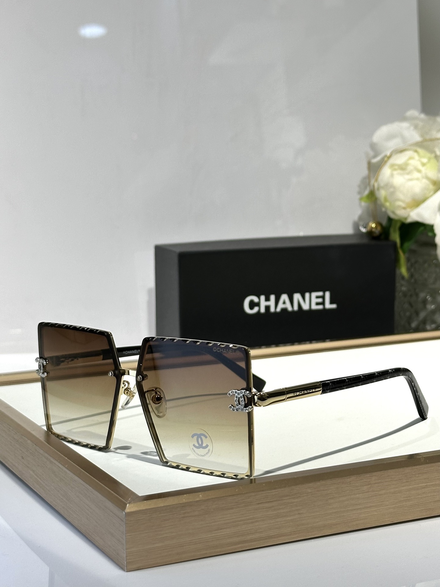 Chanel Oversized Square Sunglasses - Gradient Lens with Crystal CC Logo