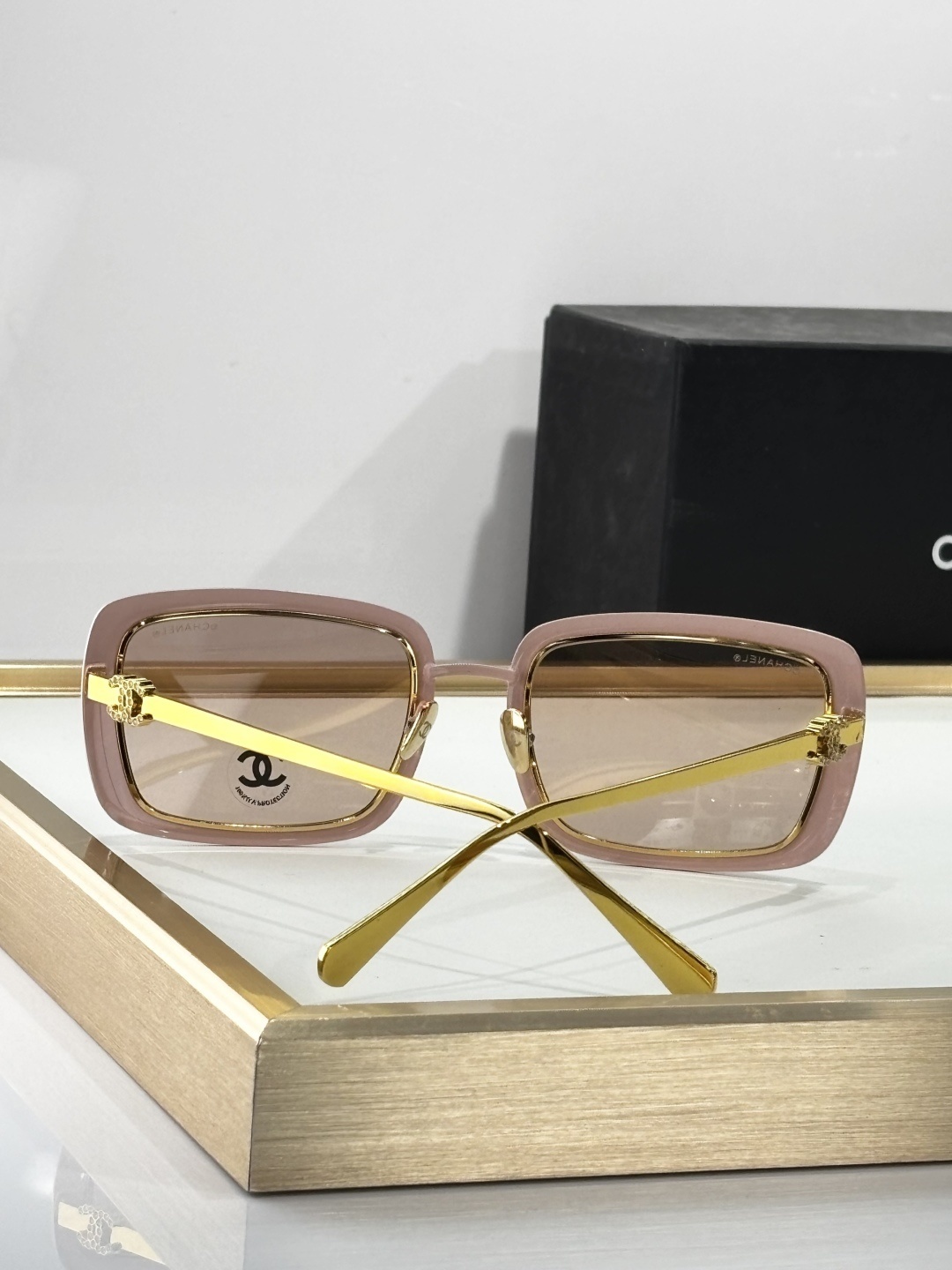 Luxury Chanel Rectangular Sunglasses - Gold Metal Trim Eyewear