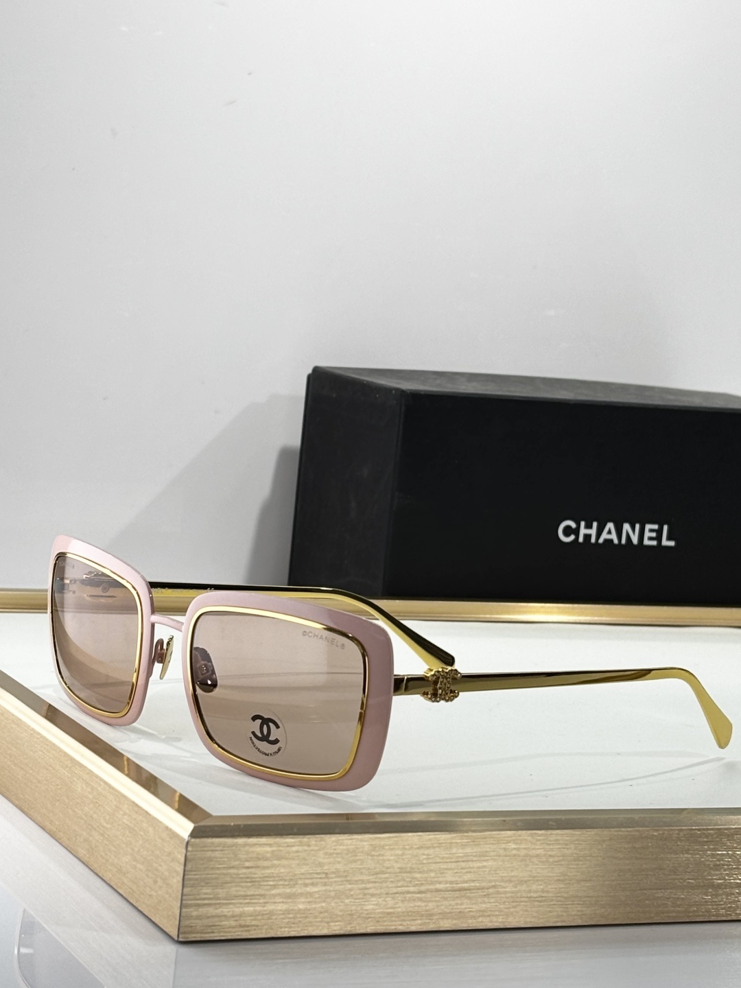 Luxury Chanel Rectangular Sunglasses - Gold Metal Trim Eyewear