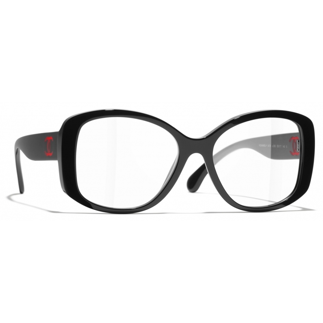 Chanel CH3476 Black Butterfly Eyeglasses with Red CC Logo