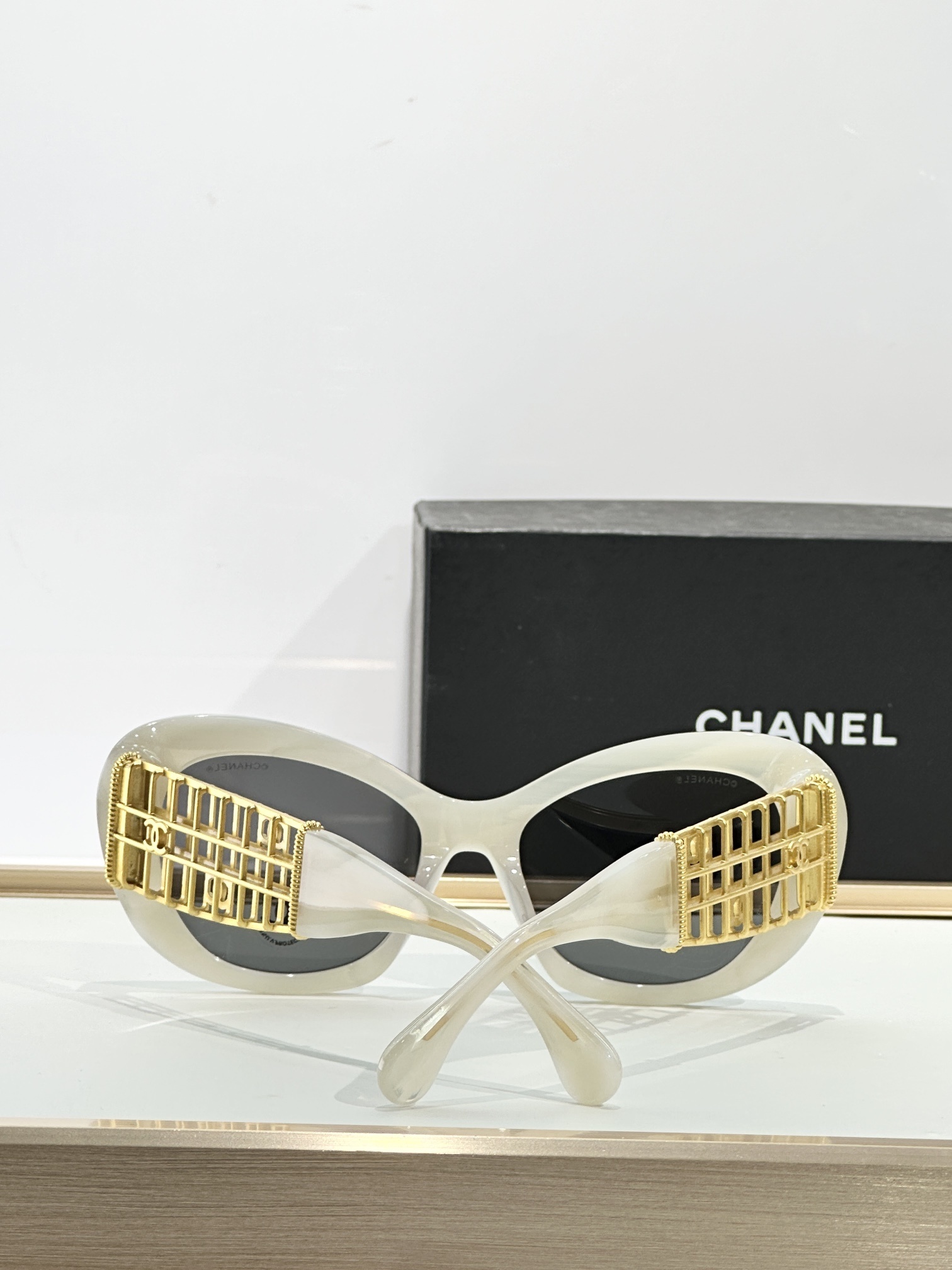 Chanel Luxury Cat-Eye Sunglasses with Gold Filigree CC Logo