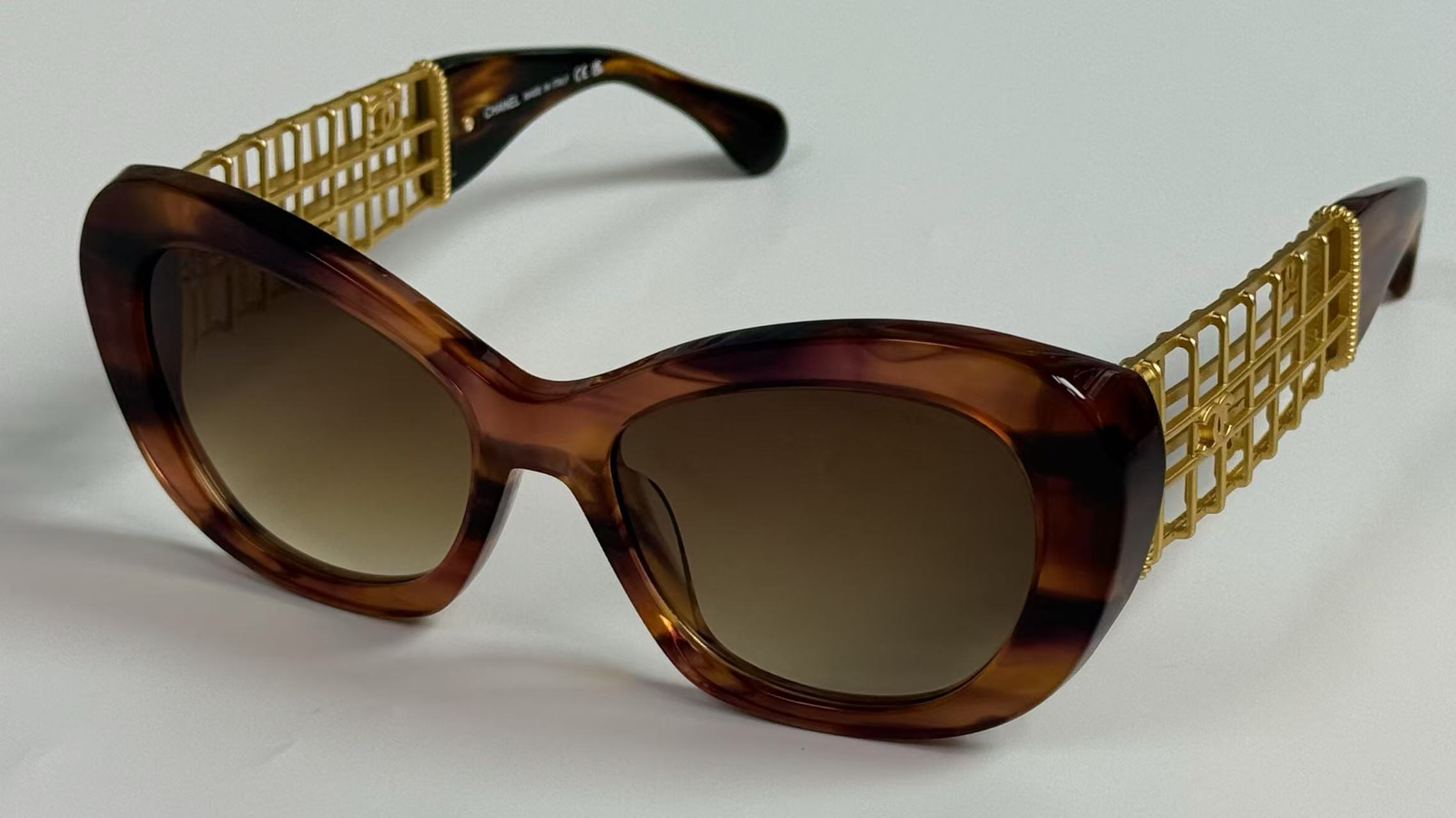 Chanel 9170 Butterfly Sunglasses - Black Acetate & Gold Lattice Temple