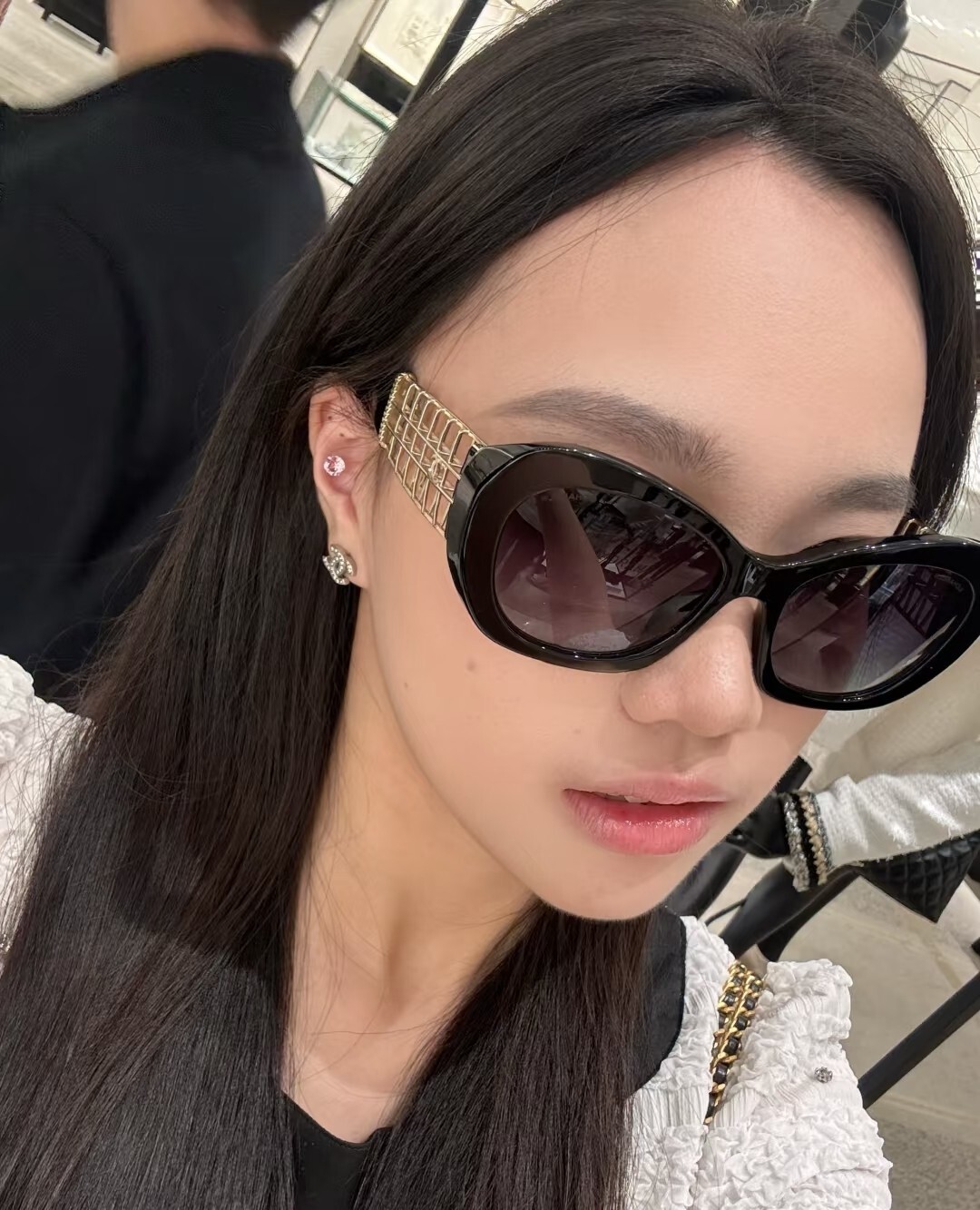 Chanel 9170 Butterfly Sunglasses - Black Acetate & Gold Lattice Temple