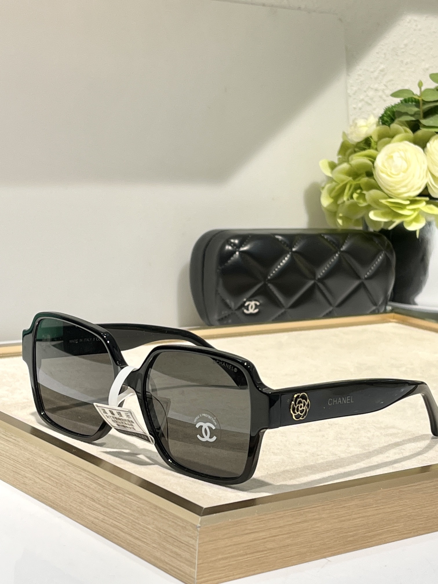 Chanel Oversized Square Sunglasses with Heart & Pearl Charms