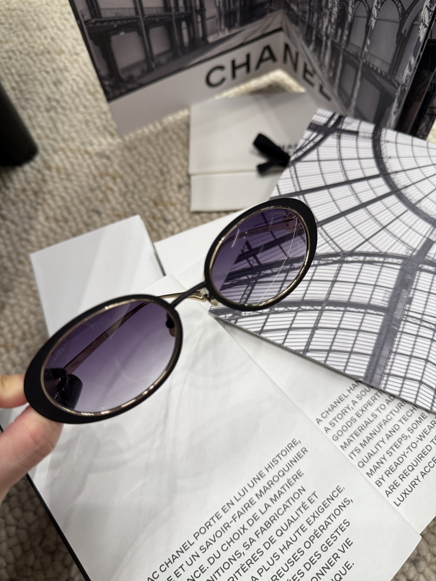 Chanel Luxury Oval Sunglasses - Black & Gold Metal with Gradient Lens