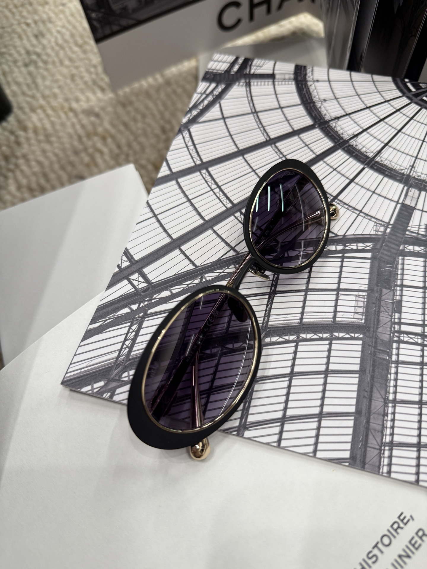 Chanel Luxury Oval Sunglasses - Black & Gold Metal with Gradient Lens