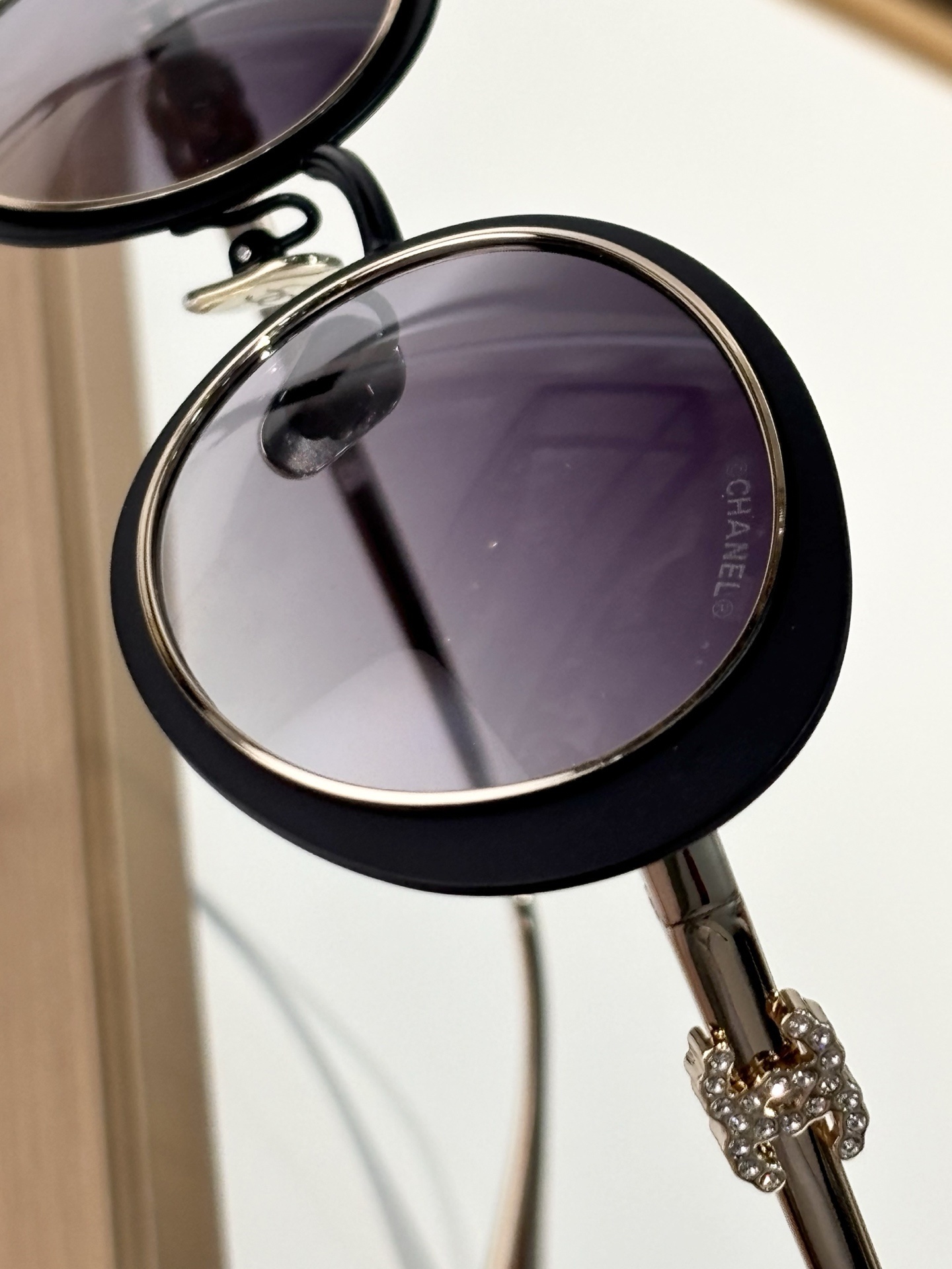 Chanel 9578B Oval Sunglasses - Black & Gold with Rhinestone CC Logo