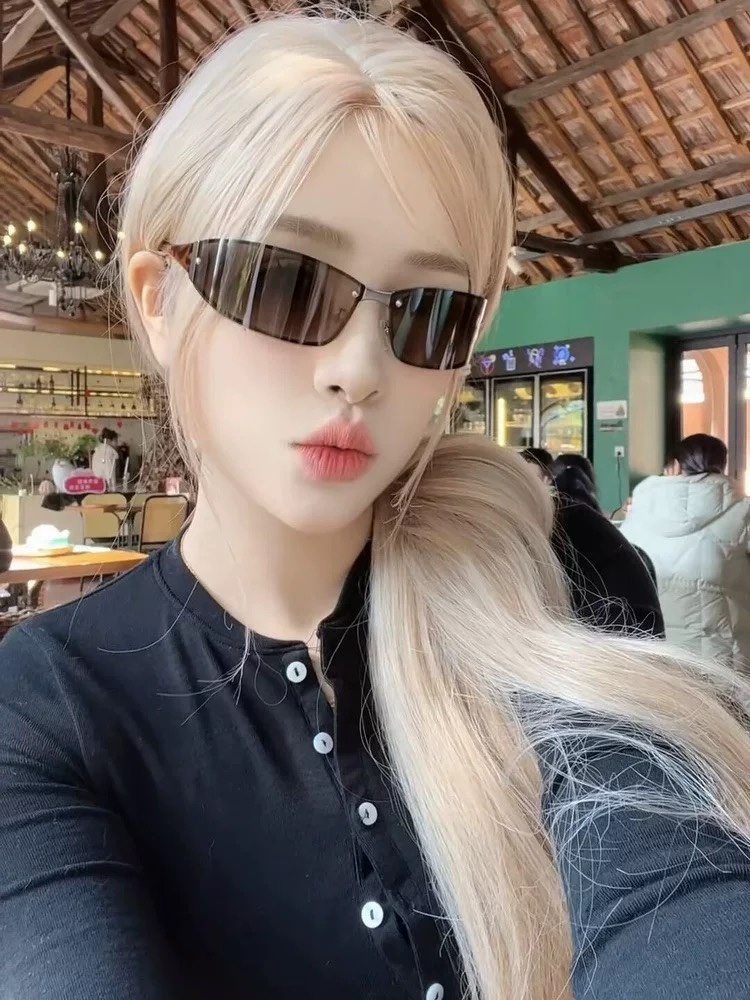 Vintage Y2K Rectangular Rimless Sunglasses - Retro Cyberpunk Style