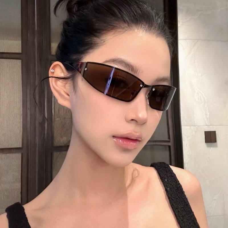 Cyberpunk Rimless Shield Sunglasses - Y2K Aesthetic Wrap Eyewear